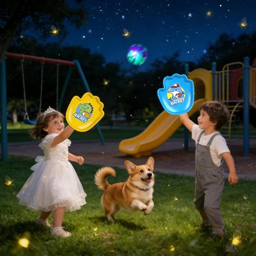 Sports Ball Catcher Toy: Game with Portable Racket and Light Up Balls for Kids, Family Toss Activities, Indoor Outdoor Hands- Training | Juego di