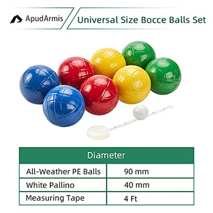 ApudArmis 90mm Bocce Balls Set, Lighter Outdoor Bocce Game for Backyard/Lawn/Beach - Set of 8 Soft PE Balls & 1 Pallino & Nylon Carrying Case & Measuring Tape for Teens Beginners - size: 90mm Universal Size