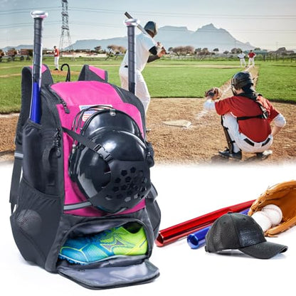 Baseball Backpack for Youth, Boys, Adults - Bat and Softball Equipment Bag With Glove Holder, Helmet, Shoes Compartment - T-Ball Accessories and Baseball Gifts - color: Pink - 42L