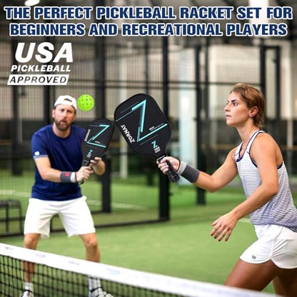 Beginner Carbon Fiber Pickleball Paddles Set of 2 Pack, 16mm Control, USAPA Approved Lightweight Pickle Ball Rackets, Indoor Outdoor Racket Friendly Gift for Beginners, Men, Women, Couple