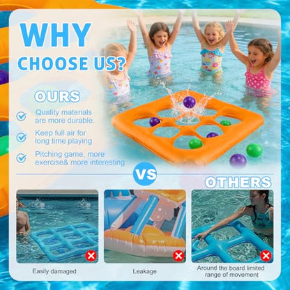 Inflatable Tic Tac Toe Pool Game for Adults & Kids – Giant Floating Board with 10 Extra Thick Balls for Outdoor Beach, Lawn, Backyard & Pool Party – Family Summer Toys Games Set for 2-10 Players