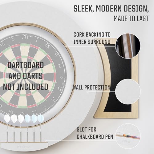 Dart Board Cabinet Set with LED Light; Bristle Dartboard, Built in LED Light, Darts and Chalkboards - color: White (Cabinet Only)