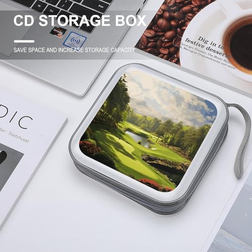 Golf Court DVD Case, 40 Capacity CD Case Holder with Zippers, Portable CD Holder Hard Plastic Disc Cases Personalized DVD Wallet Organizer for Car Home Travel