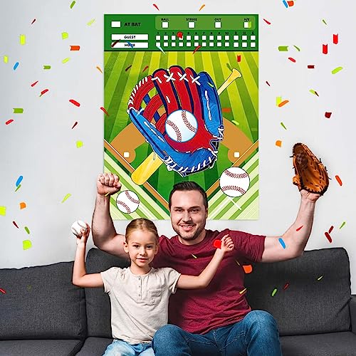 WERNNSAI Pin The Baseball on The Glove Game - Sport Birthday Party Decorations Baseball Party Games Poster with 24 Pcs Stickers for Kids Boys Family Birthday Carnival Supplies - style: Baseball