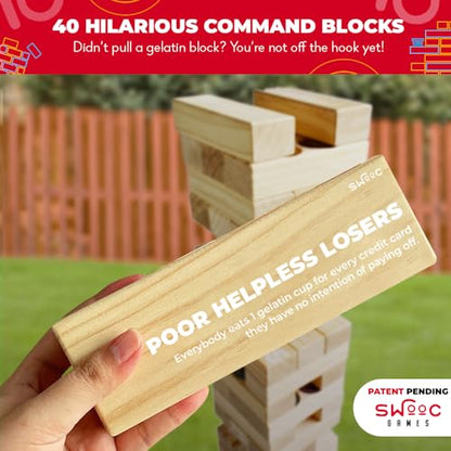 SWOOC Games - Giant Tower Party Game with Hidden Jello - Includes Disposable Cups, Lids & Carrying Case - Stacks up to 5ft - Topple Game for Adults - Giant Outdoor Games - Jumbo Block Fun - style: Giant Tower Party Game with 104 Cups