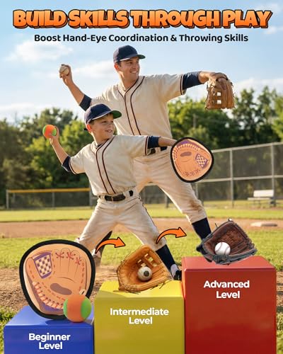 Toss and Catch Ball Game Set, 2 in 1 Kids Toddler Baseball Glove & Target Board, Sticky Catch Toy Outdoor Toys, Backyard Beach Yard Outside Games, Birthday Gift for Boys Girls Ages 3+ - color: Orange & Sand