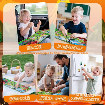 3 in 1 Magnetic Dinosaur Puzzles for Kids Ages 3-5, 3x20 Pieces Puzzles for Toddlers 4-6, Car Airplane Road Trip Activities Magnet Games Toys for 3 4 5 6 Year Old Boys - style: Dinosaurs 60Pcs