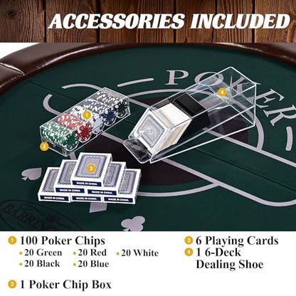 Barrington Poker Multiple Styles Folding Poker Table & Poker Table Top/Dining Table Collection, Durable Padded Rail Tables with Felt Playing Surface, Perfect for Texas Holdem Games - style: 46 In. Round Poker Table (6 Player)