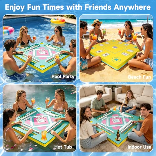 32" Double-Sided Floating Mahjong Table for Pool, Waterproof Playing Card Table, Water Game Table for Mahjong, Poker, Dominoes, Scrabble, Swimming Pool, Hot Tub, Beach & Summer Parties, Green - color: Green