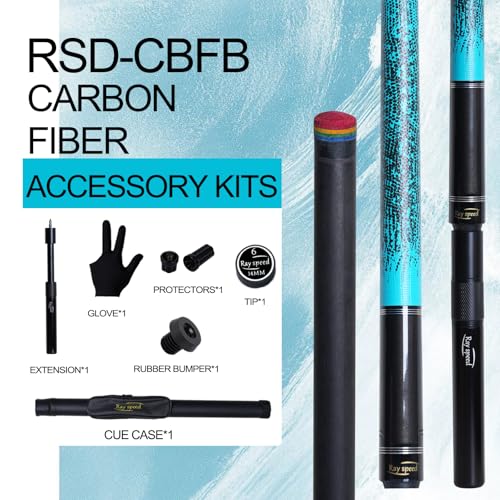 Carbon Fiber Pool Cue Stick 12.5mm Rainbow Tip Low Deflection Pool Stick with Uni-loc Pin Joint and Extension Pool Stick-20 oz - color: Blue