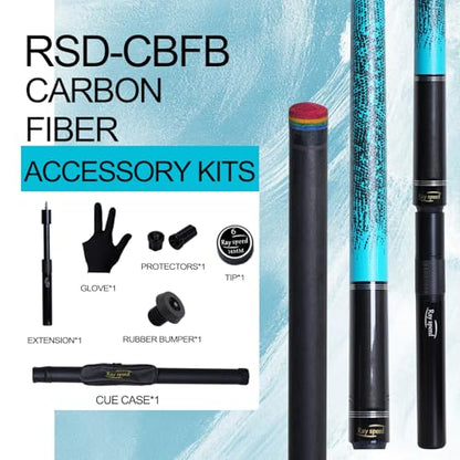 Carbon Fiber Pool Cue Stick 12.5mm Rainbow Tip Low Deflection Pool Stick with Uni-loc Pin Joint and Extension Pool Stick-20 oz - color: Blue