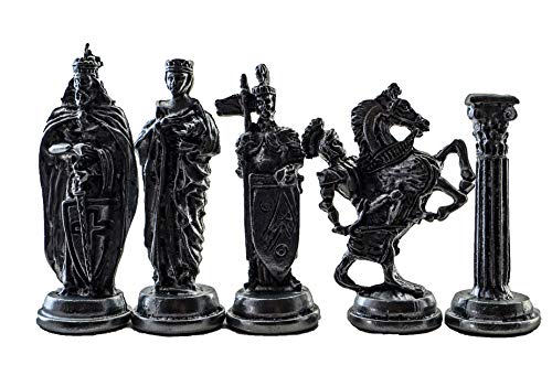 Medieval British Army Antique Copper Metal Chess Set for Adults,Handmade Pieces and Natural Solid Wooden Chess Board with Storage Inside King 3.35inc