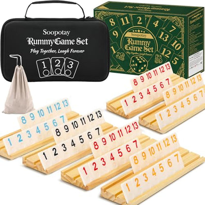 2-6 Players Rummy Game Gifts, Easter Gifts/Easter Basket Stuffers for Adults, Rummy Game W/ 6 Wooden Racks, 160 Melamine Tiles, Drawstring Bag, Portable Case, Family Games for Adults & Kids Age 8+ - style: 2-6 Players