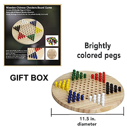 Win SPORTS Chinese Checkers Board - Classic Strategy Game & Fun for The Whole Family, Includes 60 Wooden Pegs in 6 Colors, Made with Natural Wood (11.5 Inch)