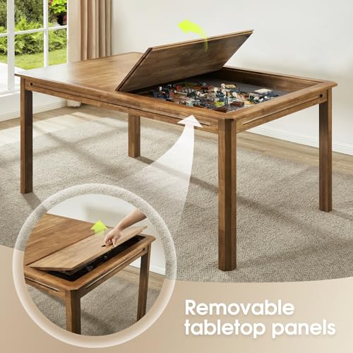 Board Game Table with Removable Table Top, Seats 4 to 6 Players with 57in x 33in Play Area, Includes Play Mat, Detachable Cup Holders and Dice Trays, Minimal Assembly Required - color: Warm Walnut