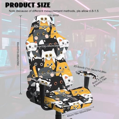 Suobstales Cat Pattern Gaming Chair Cover Cat Scratch Proof Gaming Chair Slipcovers with Armrest, Stretchable Waterproof Office Desk & Racing Chair Cover, Universal Fit for Computer Gamer Chairs - color: Cat