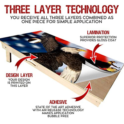GRAPHIX Express - C210 American Flag Eagle - Patriotic Cornhole Board Wrap - Laminated Weatherproof Vinyl Decal - Easy Bubble-Free Application - Stickers Dimensions: 2' x 4' - Set of 2