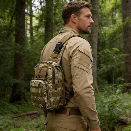 Viriber Tactical Backpack, Waterproof Military Cross-body Molle Sling Shoulder Backpack Chest Bag for Outdoor Every Day Carry CP - color: Cp