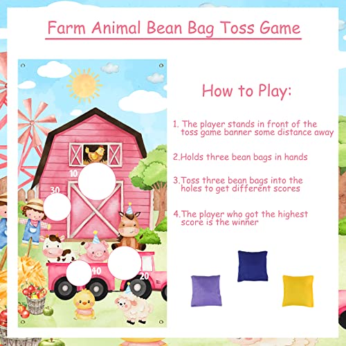 Farm Animal Bean Bag Toss Game, Bean Bag Toss Game, Pink Animal Print Banner with 3 Bean Bags for Outdoor Indoor Games Family Activity Birthday Party Decorations Supplies