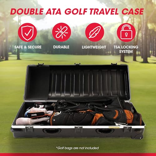 SKB Staff ATA Hard Shell Plastic Golf Travel Case for Cart Bags with 2 Wheels - Heavy-Duty Rolling Club and Driver Carrier for Airline Transport, Impact-Resistant with TSA Locking Latches - size: XX-Large