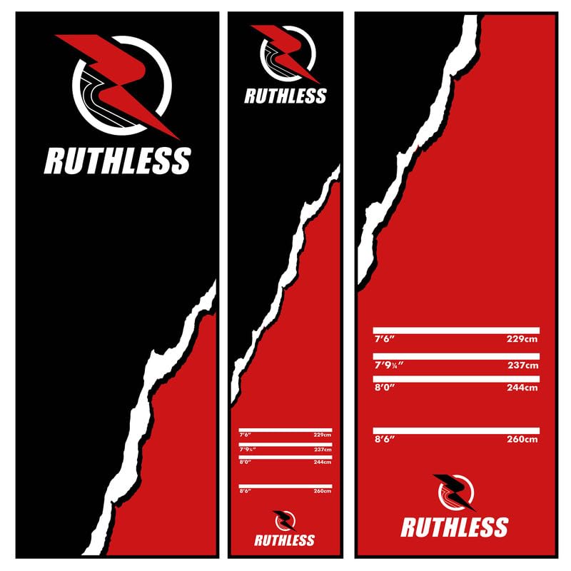 RUTHLESS Darts Mat | Heavy Duty Non Slip Durable Carpet Dart Mat for Floor Black - style: Red Rip