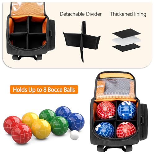 DSLEAF Bocce Ball Carry Bag for 8 Balls, Bocce Ball Storage Bag with Padded Handle and Detachable Shoulder Strap for Easy Carrying(Only Bag, Not Including Balls)