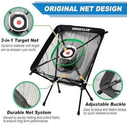 SENSECLUB Foldable Chipping Net with Mat & Balls, Heavy-Duty Practice Golf Net Chipping Target, Backyard Golf Game & Gifts - style: Green +Mat +Balls