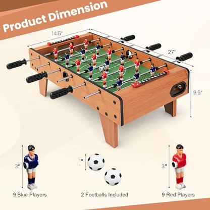 GYMAX Foosball Table, 27" Table Top Foosball with 2 Footballs, Mini Foosball Table for Kids Game Room, Family Night, Wooden