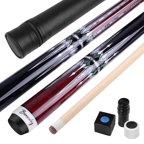 Pool Cue Kit - Stained Maple 58 Inch Pool Stick with Hard Case and Accessories for Billiards Enthusiasts - color: Red, style: 21oz