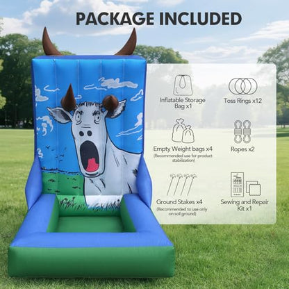 Inflatable Ring Toss Carnival Game – Horns Target Design with Built-in Blower, Portable Toss Challenge Game for Backyard Party, School Carnival & Family Fun Event - style: Ring Toss