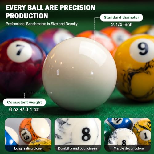Outus Pool Table Ball Set with Accessories, 16 Billiard Balls 2-1/4" Regulation Set with Triangle & Diamond Rack, Chalk, Gloves & Towel, Spot Stickers, Starter Kit for Game Room & Bar - style: Marble Dark