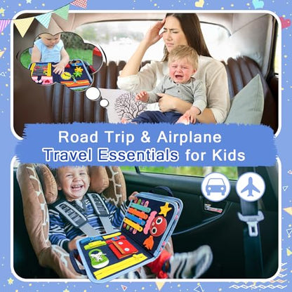 Gojmzo Busy Board Montessori Toys for Toddler Boys & Girls Gifts, Sensory Toys for Toddlers, Educational Travel Preschool Activities Learning Alphabet Count Fine Motor Skills - style: Blue/P4