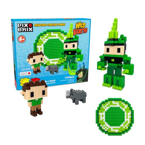 Pix Brix - Wild Kratts Toys Pixel Art Kit - Rhinoceros Creature Powers, 1344 Pieces - Patented Slide + Stack Pixel Puzzle Building Bricks, Build & Collect Wild Kratts Animals - Stem Toys, Ages 6 Plus - style: Rhinoceros Creature Powers
