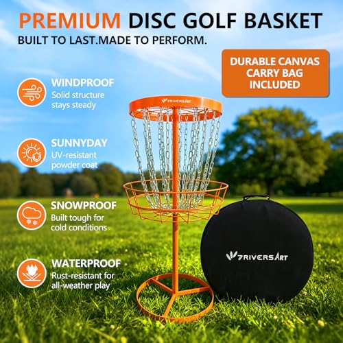 Portable Disc Golf Basket, 24-Chain, All-Weather Metal Disc Golf Goal with Heavy-Duty Carrying Bag, Easy Assembly for Backyard, Park & Outdoor Training - style: Orange