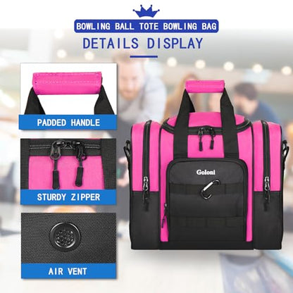 Goloni 1 Ball Bowling Bag for Men, Durable Bowling Tote with Padded Holder & Ventilated Shoe Compartment (Fits Size 14) - color: Rose