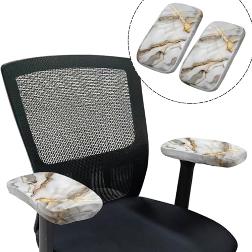 Desk Chair Arm Covers White Marble Print Computer Chair Cover Stretchable 4-Pc Set Modern Washable Office Chair Seat Covers with Armrest Pads for PC Chairs - color: White Marble Print