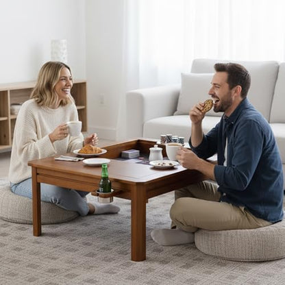 Solid Wood Board Game Coffee Table with Removable Top, 3-in-1 Gaming and Dining Table Includes Play Mat & Detachable Cup Holders, 48" L x 33" W - color: Cherry01