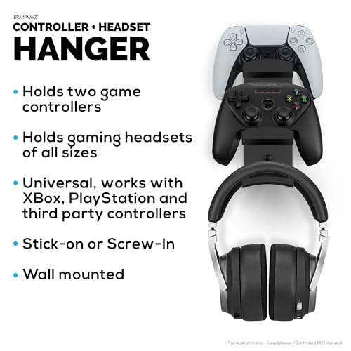 BRAINWAVZ The Behemoth - Dual Game Controller & Headphone Stand Wall Mount Holder - Designed for All Gamepads & Headsets