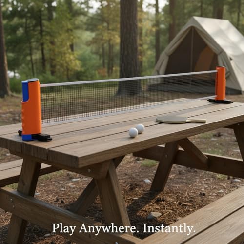 Retractable Table Tennis Net Set, Portable Clip-On Ping Pong Net for Flat Surfaces, Tool-Free Setup with Durable PP Construction - color: Orange