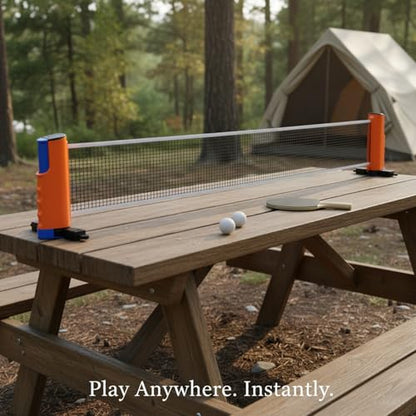 Retractable Table Tennis Net Set, Portable Clip-On Ping Pong Net for Flat Surfaces, Tool-Free Setup with Durable PP Construction - color: Orange