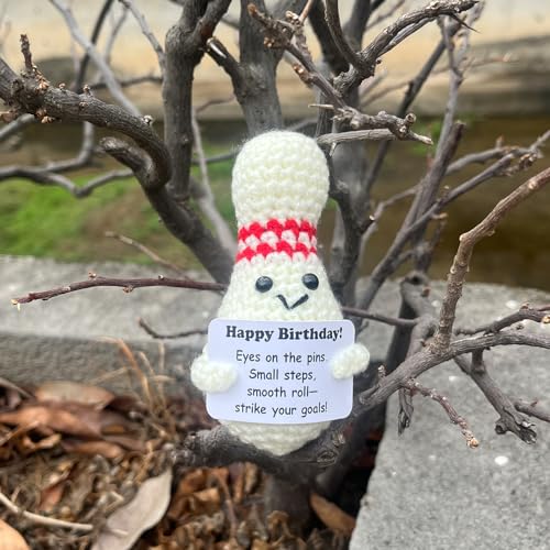 Bowling Accessories Crochet Gifts, Emotional Support Bowling Pin Office Desk Decor Decorations for Women Men (Happy Birthday) - style: Happy Birthday