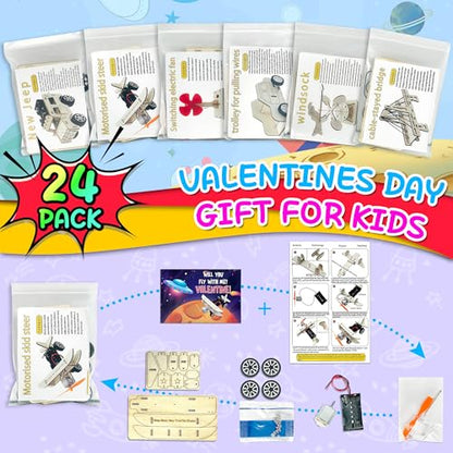 kortes Valentines Day Cards for Kids Classroom, 24 Pack Valentines Gift Cards with Stem Kits, Valentine's Party Favors Toys for Boys Girls and Valentine School Exchange Gifts Greeting Cards - style: valentines