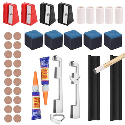Vefungyan Billiard Pool Cue Repair Kit: 2 Pool Cue Tip Clamp 20 Billiard Cue Tips 4 Shaper 5 Chalk Cubes 5 Pool Cue Repairers 2 Planers - color: Multicolor 2