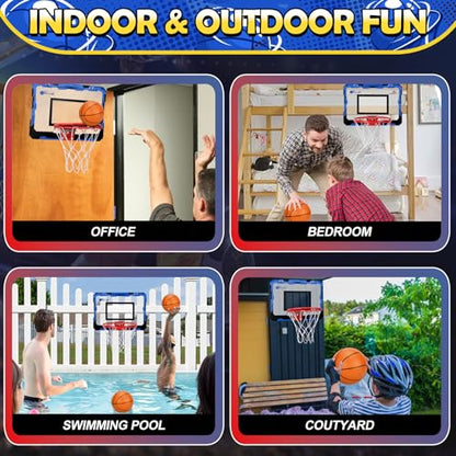 Indoor Basketball Hoop Set for Kids Adults, Pro Mini Basketball Hoop for Door Wall, Room Basketball Hoop Over The Door Outdoor Basketball Hoop with 4 Balls Toy Gift for Boy Girl - style: Blue