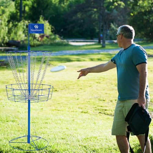 SpeedArmis Portable Disc Golf Targets - Heavy Duty 12 Double Steel Chains, Professional Disc Golf Basket, Includes 3pcs Discs