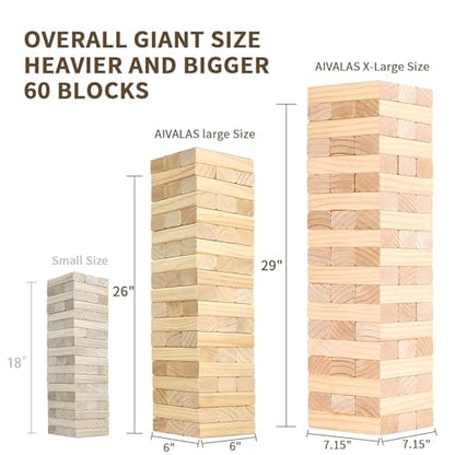 Aivalas X-Large Size Giant Tumble Tower, 60 Blocks Outdoor Games Stacking Games Includes Dice Carrying Bag Scoreboard, Stacking Over 5FT for Backyard Lawn Party Playing - size: XL-Over 5 FT-60PCS
