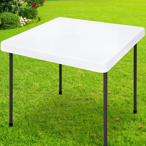Smiry Square Picnic Table Cloth, Waterproof Elastic Fitted Tablecloths for 3 Foot Tables, Washable Polyester Table Cover for Camping, Indoor and Outdoor (White, 34"x34") - color: White, size: 34" X 34" (Square)