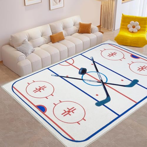 Hockey Rug 8x10 Washable Low Pile Non Slip Sports Rug for Boys Bedroom Decor, Hockey Room Area Rug Man Cave Carpet Mat - color: Hockey, size: 8' x 10' (Rectangular)