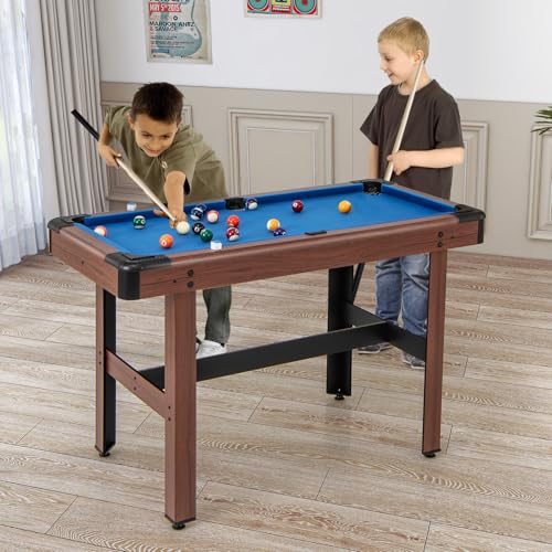 Goplus 48” Pool Table, Wooden Billiards Table w/ 2 Cue Sticks, 16 Balls, 2 Chalks, Triangle, Brush, Compact Pool Game Table for Kids Adults Family Game Room Bar Office - style: Upgrade Table 48’’, Blue