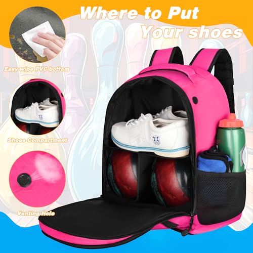 Goloni 2 Ball Bowling Backpack,Bowling Ball Bag with Shoe Compartment & Portective Foam Padded, Fits Shoes Up to US Size 16 - color: Pink